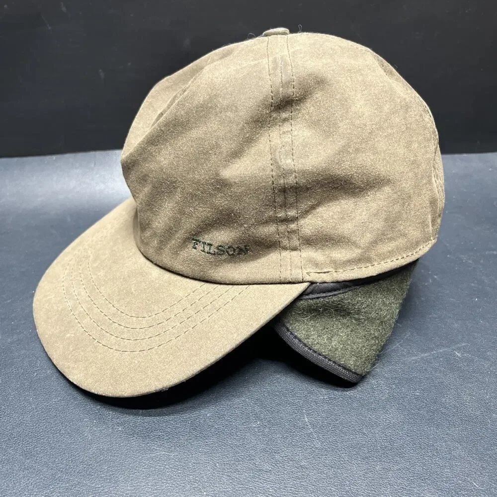Filson Brown Tin Cloth Insulated Ear Flap Winter Cap Men’s L Made in USA Vtg